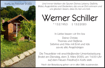 Traueranzeige von Werner Schiller von Waiblinger Kreiszeitung
