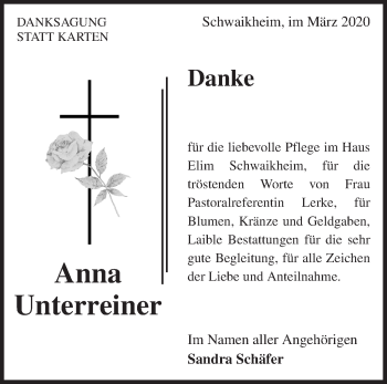 Traueranzeige von Anna Unterreiner von Waiblinger Kreiszeitung