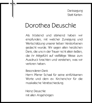 Traueranzeige von Dorothea Deuschle von Waiblinger Kreiszeitung
