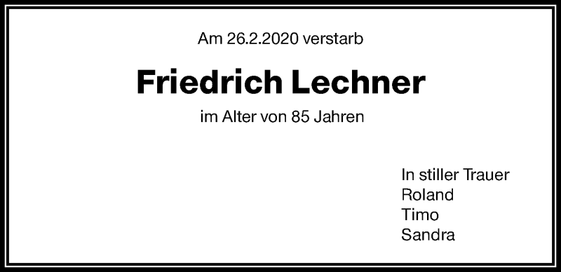  Traueranzeige für Friedrich Lechner vom 10.03.2020 aus Waiblinger Kreiszeitung