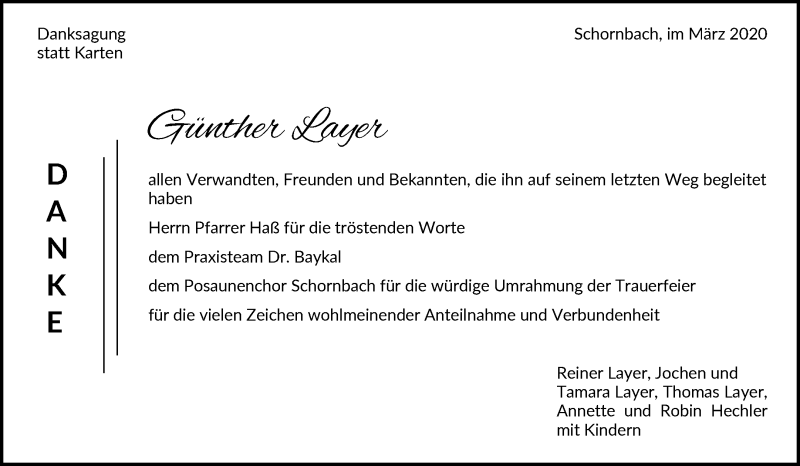 Traueranzeige für Günther Layer vom 09.03.2020 aus Waiblinger Kreiszeitung