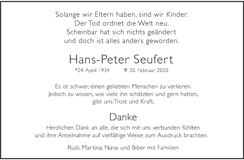  Traueranzeige für Hans-Peter Seufert vom 21.03.2020 aus Waiblinger Kreiszeitung