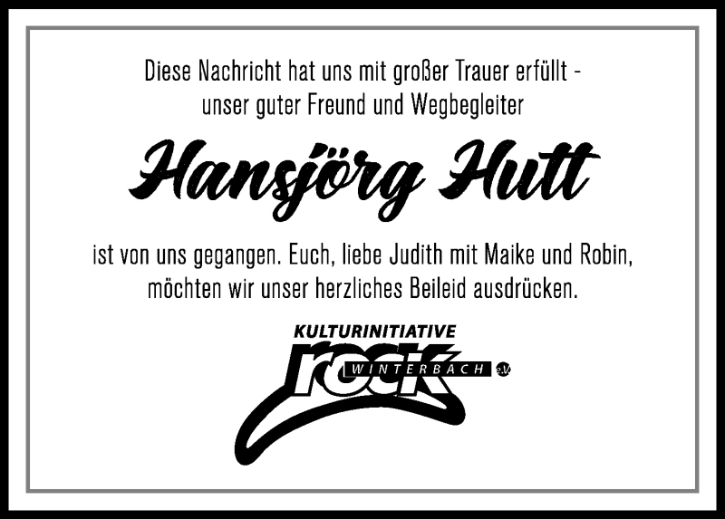  Traueranzeige für Hansjörg Hutt vom 19.03.2020 aus Waiblinger Kreiszeitung