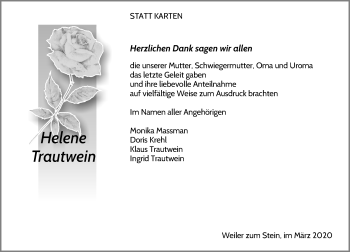 Traueranzeige von Helene Trautwein von Waiblinger Kreiszeitung