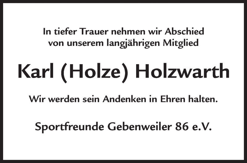  Traueranzeige für Karl Holzwarth vom 07.03.2020 aus Waiblinger Kreiszeitung