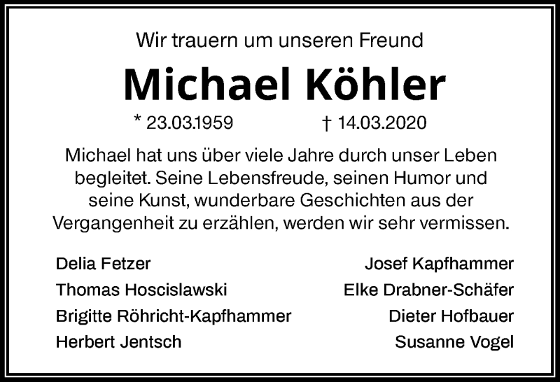  Traueranzeige für Michael Köhler vom 20.03.2020 aus Waiblinger Kreiszeitung