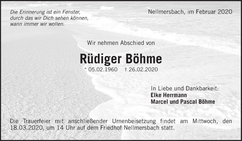  Traueranzeige für Rüdiger Böhme vom 05.03.2020 aus Waiblinger Kreiszeitung