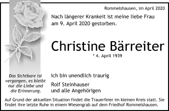 Traueranzeige von Christine Bärreiter von Waiblinger Kreiszeitung