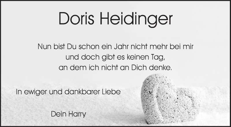  Traueranzeige für Doris Heidinger vom 30.04.2020 aus Waiblinger Kreiszeitung