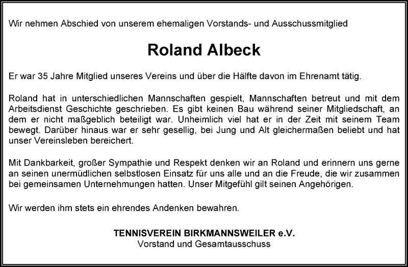  Traueranzeige für Roland Albeck vom 18.04.2020 aus Waiblinger Kreiszeitung