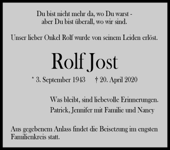Traueranzeige von Rolf Jost von Waiblinger Kreiszeitung