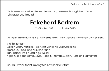 Traueranzeige von Eckehard Bertram von Waiblinger Kreiszeitung