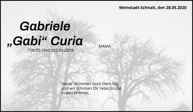  Traueranzeige für Gabriele Curia vom 28.05.2020 aus Waiblinger Kreiszeitung