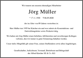 Traueranzeige von Jörg Müller von Waiblinger Kreiszeitung