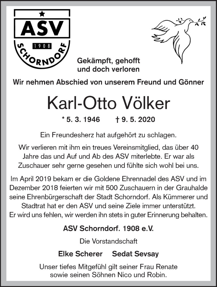  Traueranzeige für Karl-Otto Völker vom 14.05.2020 aus Waiblinger Kreiszeitung
