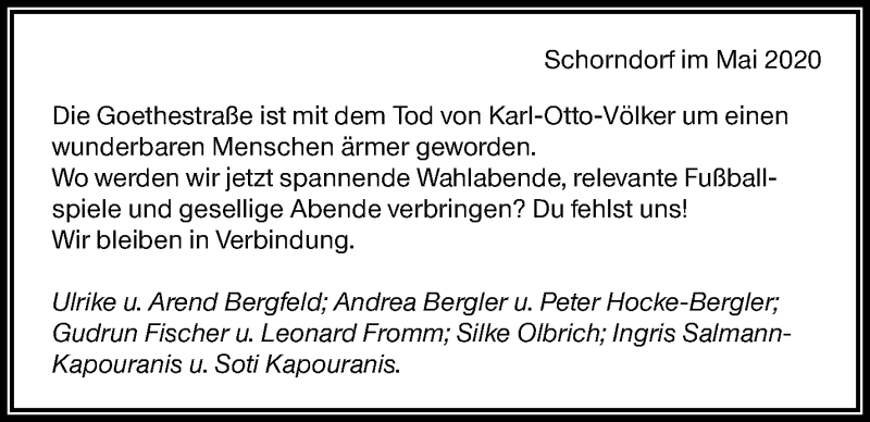  Traueranzeige für Karl-Otto Völker vom 16.05.2020 aus Waiblinger Kreiszeitung