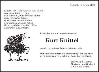 Traueranzeige von Kurt Knittel von Waiblinger Kreiszeitung