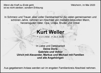 Traueranzeige von Kurt Weller von Waiblinger Kreiszeitung
