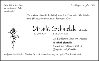 Traueranzeige von Ursula Schmelzle von Waiblinger Kreiszeitung