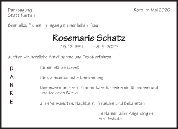 Traueranzeige von Rosemarie Schatz von Waiblinger Kreiszeitung