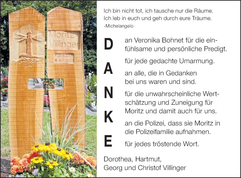  Traueranzeige für Moritz Villinger vom 29.07.2020 aus Waiblinger Kreiszeitung