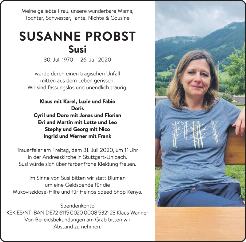 Traueranzeige für Susanne Probst vom 29.07.2020 aus Waiblinger Kreiszeitung