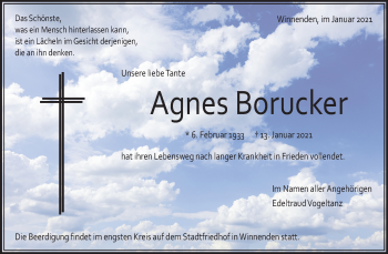 Traueranzeige von Agnes Borucker von Waiblinger Kreiszeitung