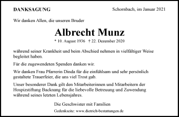 Traueranzeige von Albrecht Munz von Waiblinger Kreiszeitung