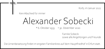 Traueranzeige von Alexander Sobecki von Waiblinger Kreiszeitung