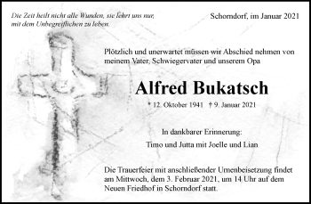 Traueranzeige von Alfred Bukatsch von Waiblinger Kreiszeitung