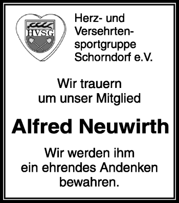 Traueranzeige von Alfred Neuwirth von Waiblinger Kreiszeitung