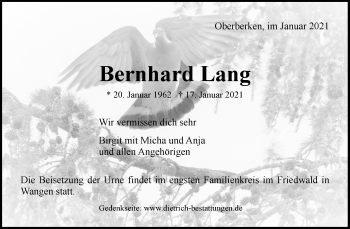 Traueranzeige von Bernhard Lang von Waiblinger Kreiszeitung