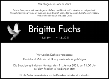Traueranzeige von Brigitta Fuchs von Waiblinger Kreiszeitung