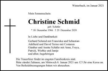 Traueranzeige von Christine Schmid von Waiblinger Kreiszeitung
