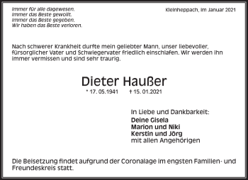 Traueranzeige von Dieter Haußer von Waiblinger Kreiszeitung