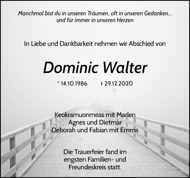  Traueranzeige für Dominic Walter vom 23.01.2021 aus Waiblinger Kreiszeitung
