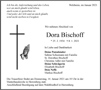 Traueranzeige von Dora Bischoff von Waiblinger Kreiszeitung