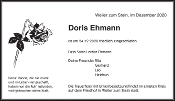 Traueranzeige von Doris Ehmann von Waiblinger Kreiszeitung