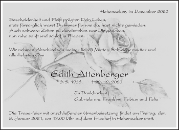Traueranzeige von Edith Attenberger von Waiblinger Kreiszeitung