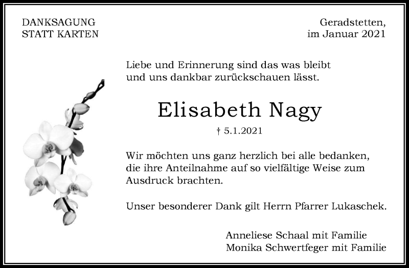  Traueranzeige für Elisabeth Nagy vom 19.01.2021 aus Waiblinger Kreiszeitung