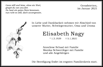 Traueranzeige von Elisabeth Nagy von Waiblinger Kreiszeitung
