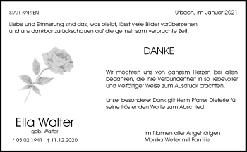 Traueranzeige von Ella Walter von Waiblinger Kreiszeitung