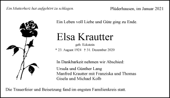Traueranzeige von Elsa Krautter von Waiblinger Kreiszeitung