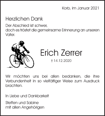 Traueranzeige von Erich Zerrer von Waiblinger Kreiszeitung