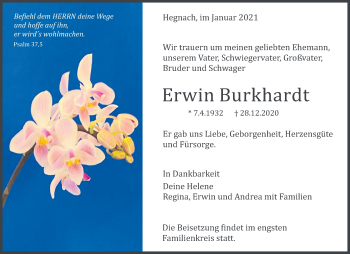 Traueranzeige von Erwin Burkhardt von Waiblinger Kreiszeitung