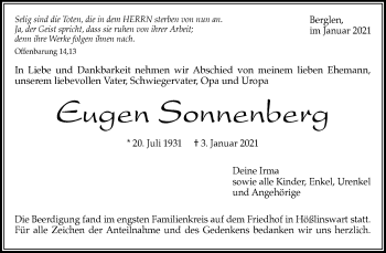 Traueranzeige von Eugen Sonnenberg von Waiblinger Kreiszeitung