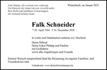 Traueranzeige von Falk Schneider von Waiblinger Kreiszeitung