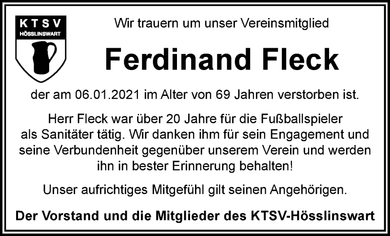  Traueranzeige für Ferdinand Fleck vom 28.01.2021 aus Waiblinger Kreiszeitung