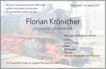 Traueranzeige von Florian Krönicher von Waiblinger Kreiszeitung