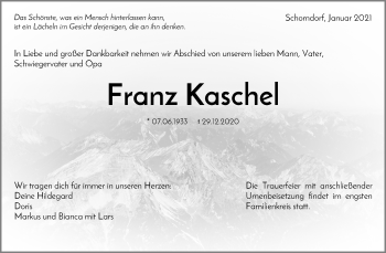 Traueranzeige von Franz Kaschel von Waiblinger Kreiszeitung